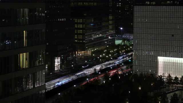 Lower Manhattan traffic light trails near World Trade Center