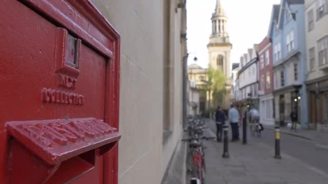 Red post box, Oxford, Oxfordshire, England, United Kingdom, Europe