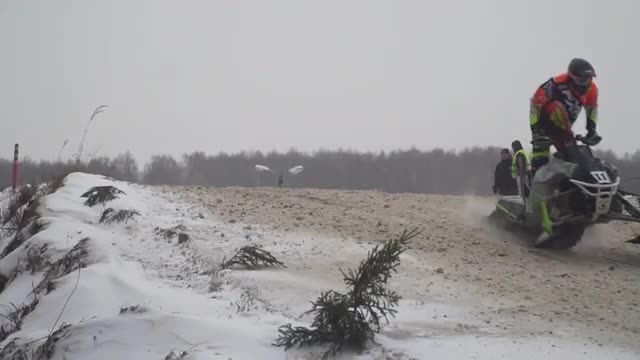 Snowmobile races in the winter season. Championship on snowmobiles January 27, 2018