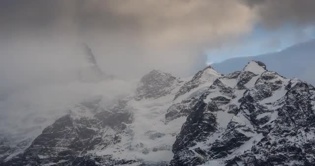 Snowstorm at the peak of the Schreckhorn from First, Jungfrau region, Bernese Oberland, Swiss Alps, 