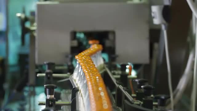 Packaging bottles line in the milk industry.