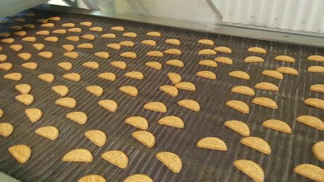 Conveyor with cookies.