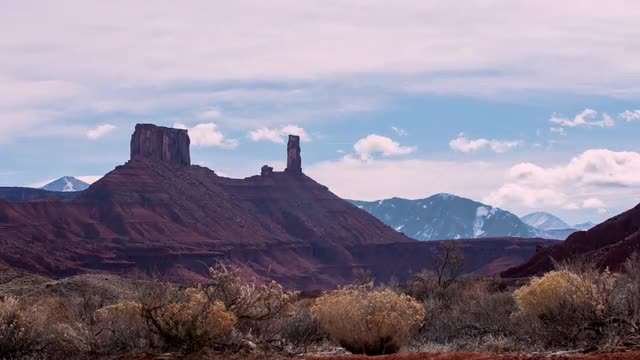 Zoomed time lapse view of Castleton Tower in the Utah desert