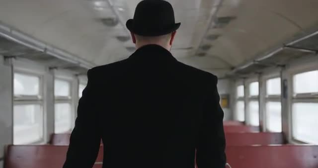 Alone man in railway carriage