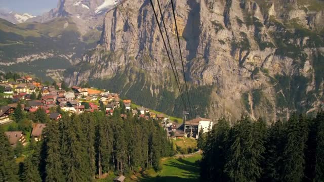 Tracking shot of a town in Switzerland taken from a descending tram