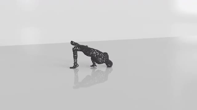 Abstract human form performs a modern dance.