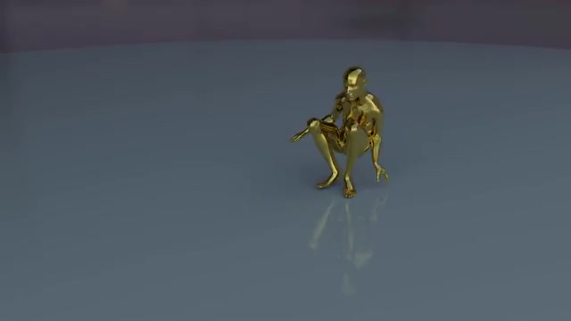 Abstract golden human form performs a dance then deflates.