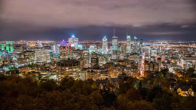 Montreal Downtown at Night Timelapse 8K