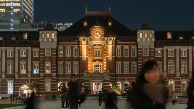 Timelapse shot of Tokyo station at night, Tokyo, Japan