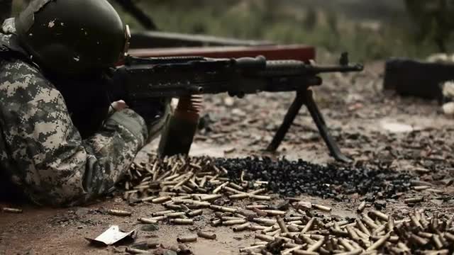 Soldier leaves gun