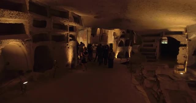 Video shot in Catacombe di Napoli / Naples Catacombs with lights