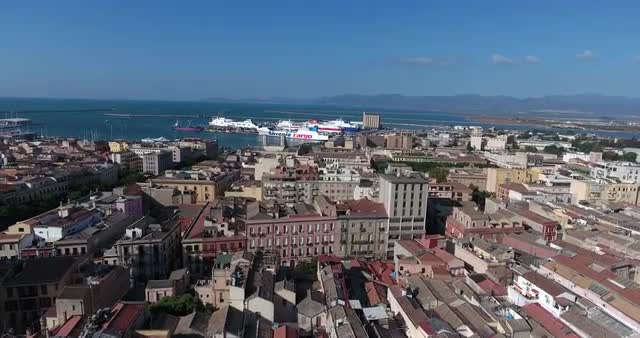 Aerial shot over Cagliari landscape on a beautiful day 