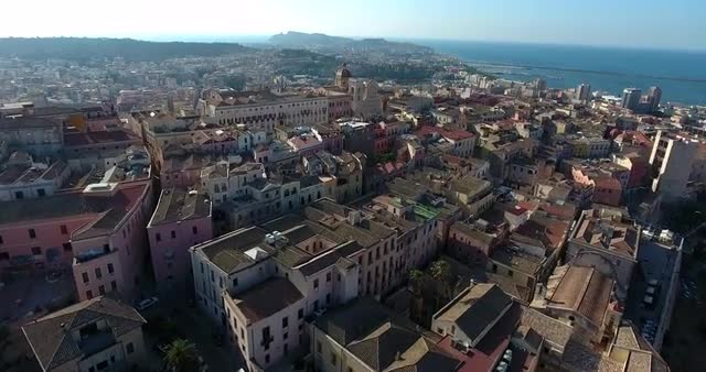 Amazing aerial shot over Cagliari landscape on a beautiful day 