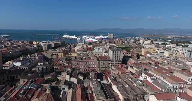 Aerial shot over Cagliari landscape on a beautiful day 