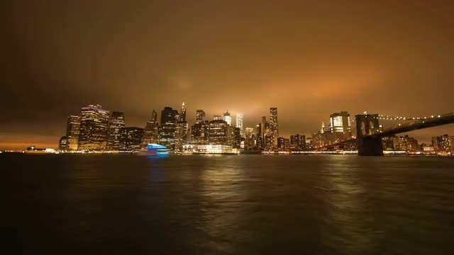 Hyperlapse of Manhattan skyline at night
