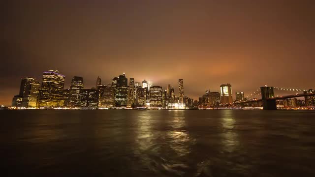 Timelapse of Manhattan skyline at night