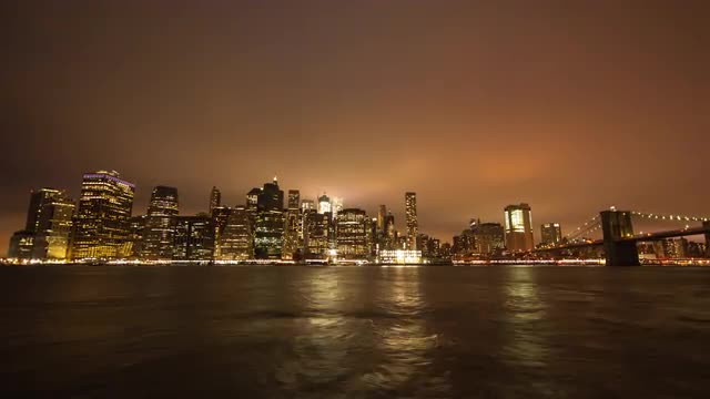 Timelapse of Manhattan skyline at night