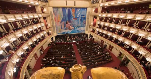 Moving timelapse of Vienna State Opera House on slider,