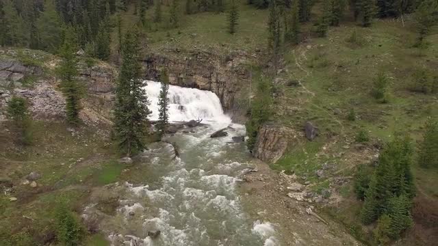 Aerial view of waterfall in the Wyoming landscape