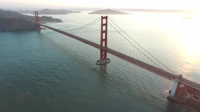 Sunset aerial shof of Golden Gate Bridge in San Fransisco, California