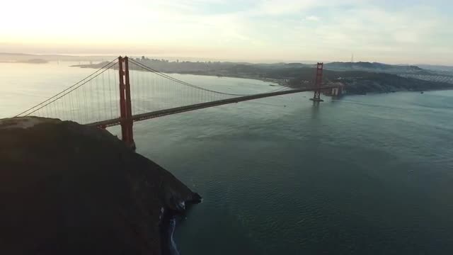Sunset aerial shof of Golden Gate Bridge in San Fransisco, California