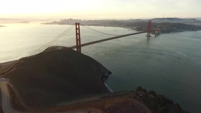 Sunset aerial shof of Golden Gate Bridge in San Fransisco, California