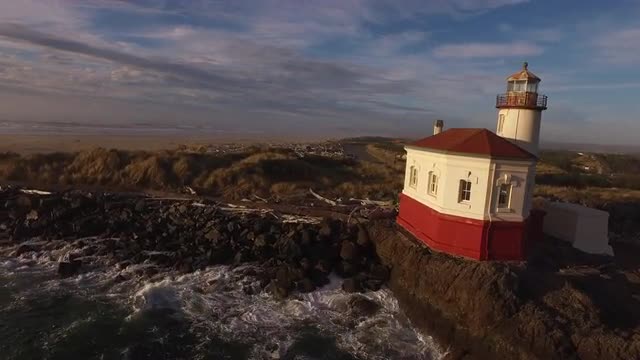 Aerial view of Coquille River Lighthouse in Bandon, Oregon Aerial view of Coquille River Lighthouse in Bandon, Oregon