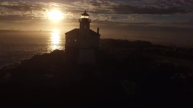 Aerial view of Coquille River Lighthouse in Bandon, Oregon Aerial view of Coquille River Lighthouse in Bandon, Oregon