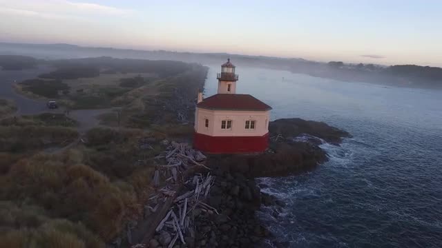 Aerial view of Coquille River Lighthouse in Bandon, Oregon Aerial view of Coquille River Lighthouse in Bandon, Oregon