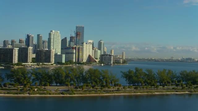 Aerial view of Rickenbacker Cauesway and downtown Miami, Florida