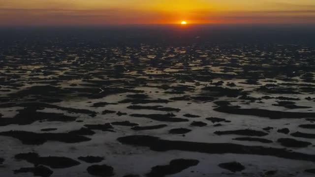 Aerial view of Miami Everglades at sunset