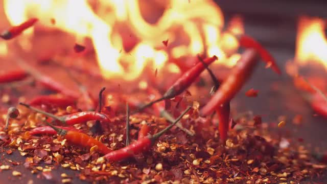 Peppers and flames in super slow motion, shot on Phantom Flex 4K
