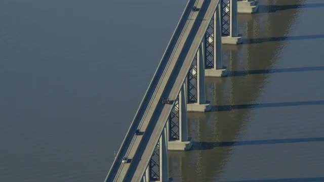 Aerial view of Antioch Bridge over San Joaquin River in northern California