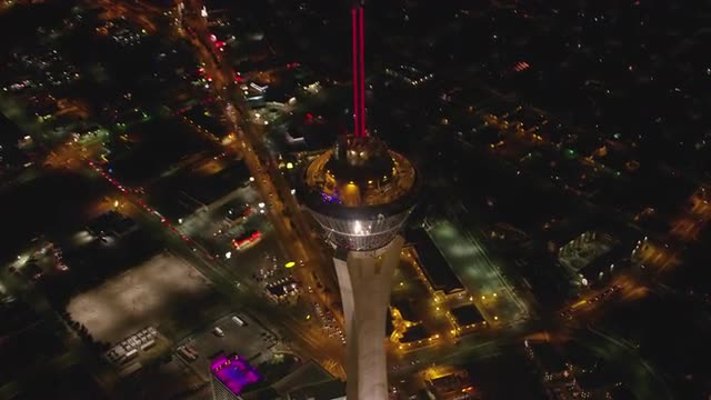 Las Vegas, Nevada circa-2017, Looking straight down at Stratosphere tower.  Shot with Cineflex and R