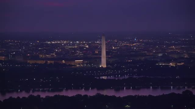 Washington, D.C. circa-2017, Aerial view of sunrise over Potomac River and Washington D.C.  Shot wit