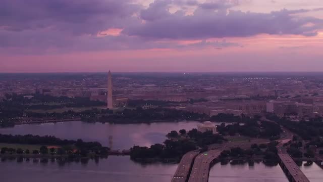 Washington, D.C. circa-2017, Beautiful sunrise over Washington D.C.  Shot with Cineflex and RED Epic