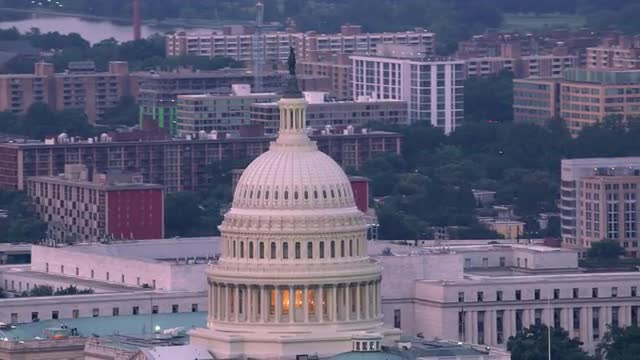 Washington, D.C. circa-2017, Close-up aerial view of the Capital Dome and Washington D.C.  Shot with