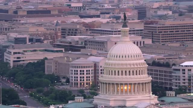 Washington, D.C. circa-2017, Close-up aerial view of the Capital Dome and Washington D.C.  Shot with