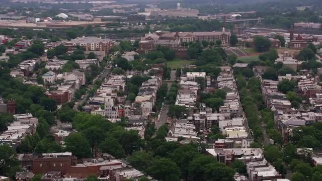 Washington, D.C. circa-2017, Aerial view of Washington D.C. neighborhood.  Shot with Cineflex and RE