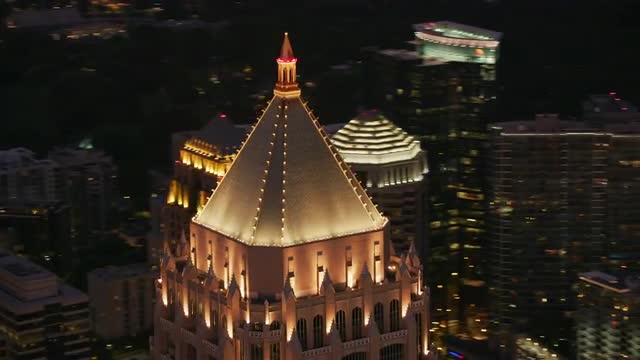Atlanta, Georgia circa-2017, Closeup aerial shot of One Atlantic Center in Atlanta at sunset.  Shot 