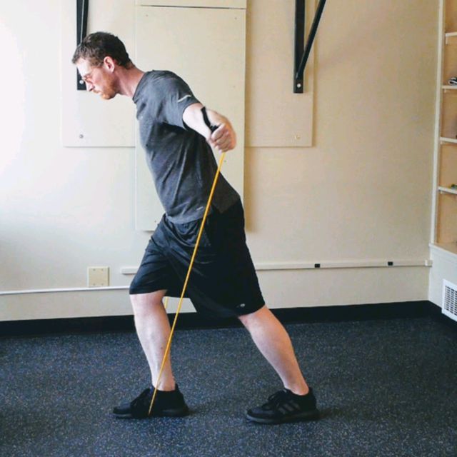 Band Reverse Fly, Right, Staggered Stance W Straight Rear Leg