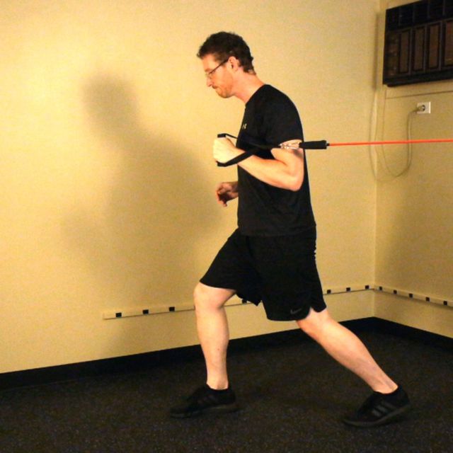 Left Arm Band Chest Press, Staggered Stance Exercise How