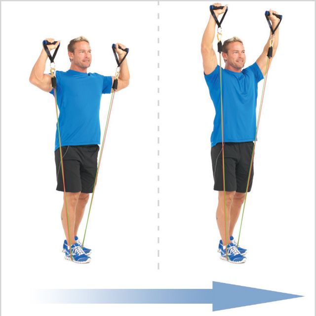 Standing Shoulder Press With Tube Bands by Mz Coffee Exercise Howto