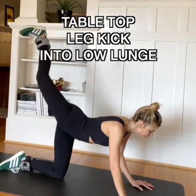 Table Top Leg Kick Into Low Forward Lunge by Rushfitness 💪. Exercise