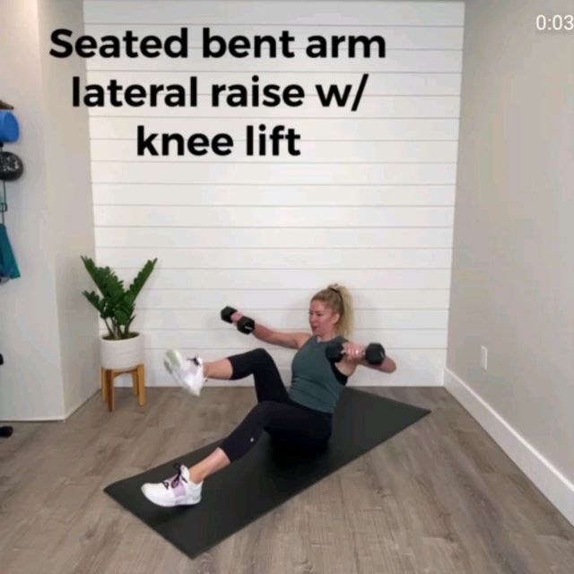Seated bent arm lateral raise / With knee lift by Susanne H. Exercise