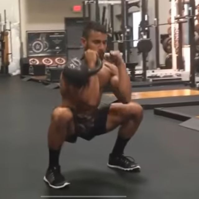 Kettlebell swing, squat press, burpee, step through, left, right by Al