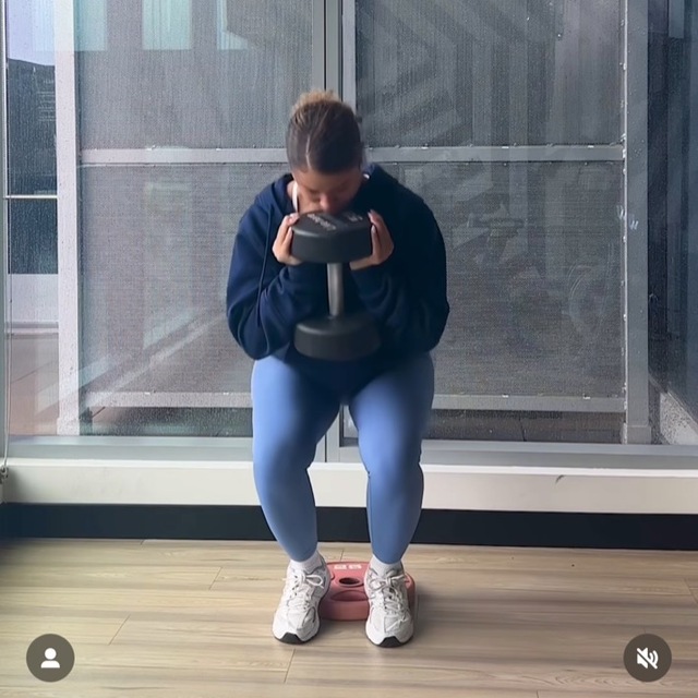 Dumbbell Heel Elevated Goblet Squats by Deanna B. Exercise Howto