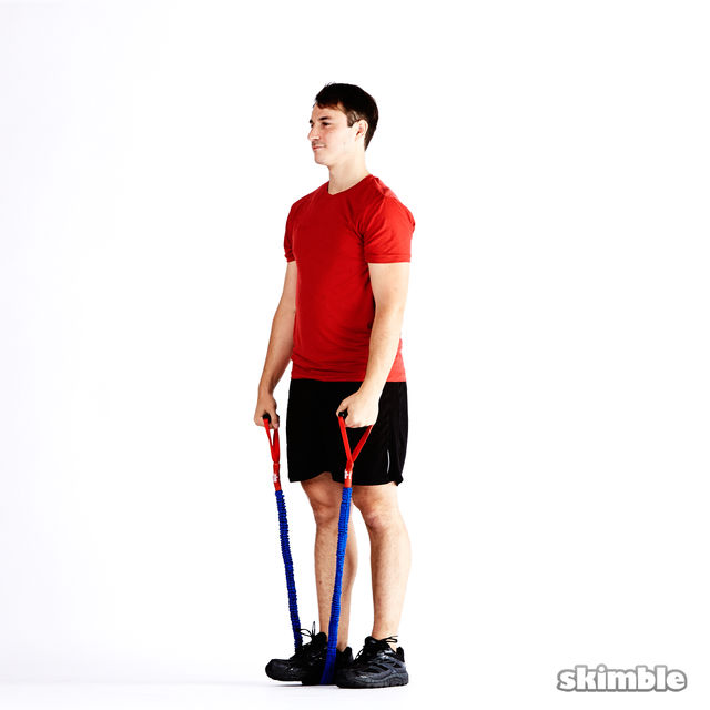 Right Lunge with Band Bicep Curl Exercise Howto Workout Trainer by