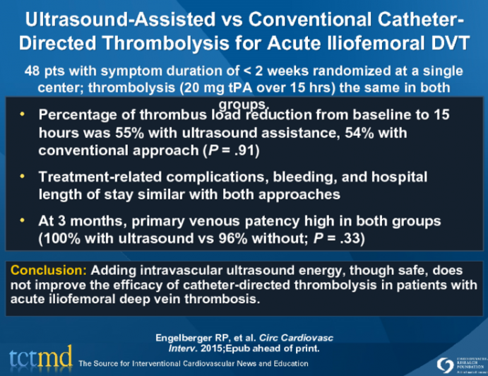 UltrasoundAssisted vs Conventional CatheterDirected Thrombolysis for