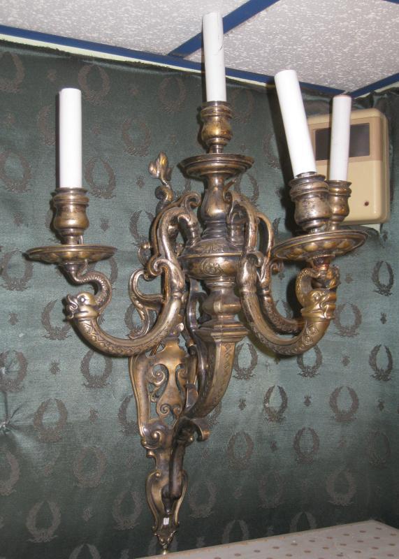 Pair Silvered Bronze Neoclassical Four-Candle Sconces